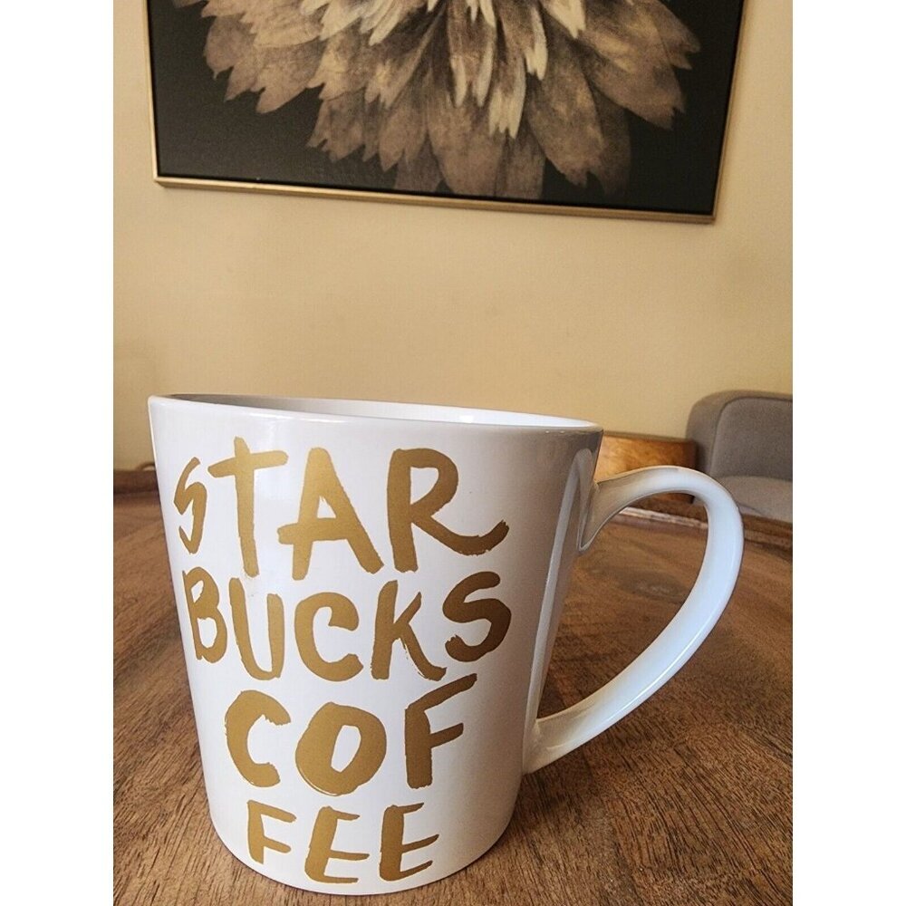 2015 Starbucks White & Gold Graffiti Coffee Cup Tea Mug | 14.2oz